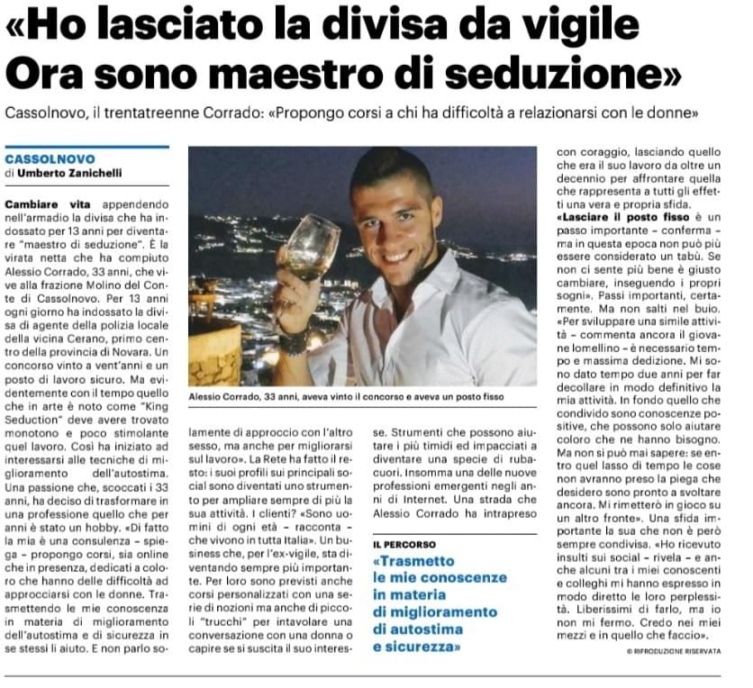 Articolo di giornale: Ho lasciato la divisa da vigile, ora sono maestro di seduzione