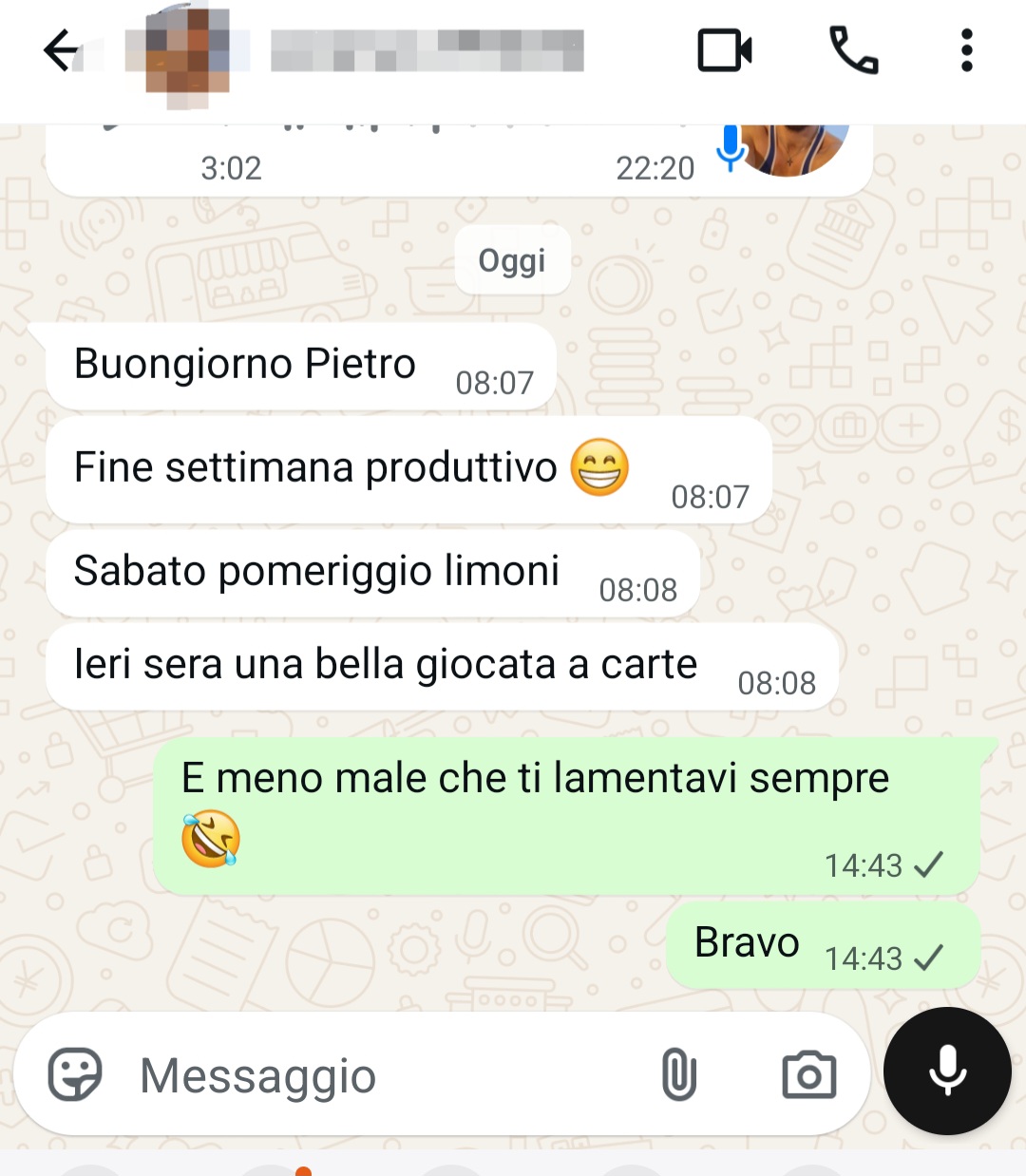 Messaggio WhatsApp - Pietro